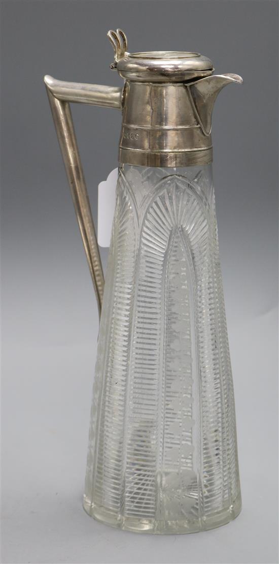 A Victorian silver mounted cut glass claret jug, William Hunter, London, 1873, 29.2cm.